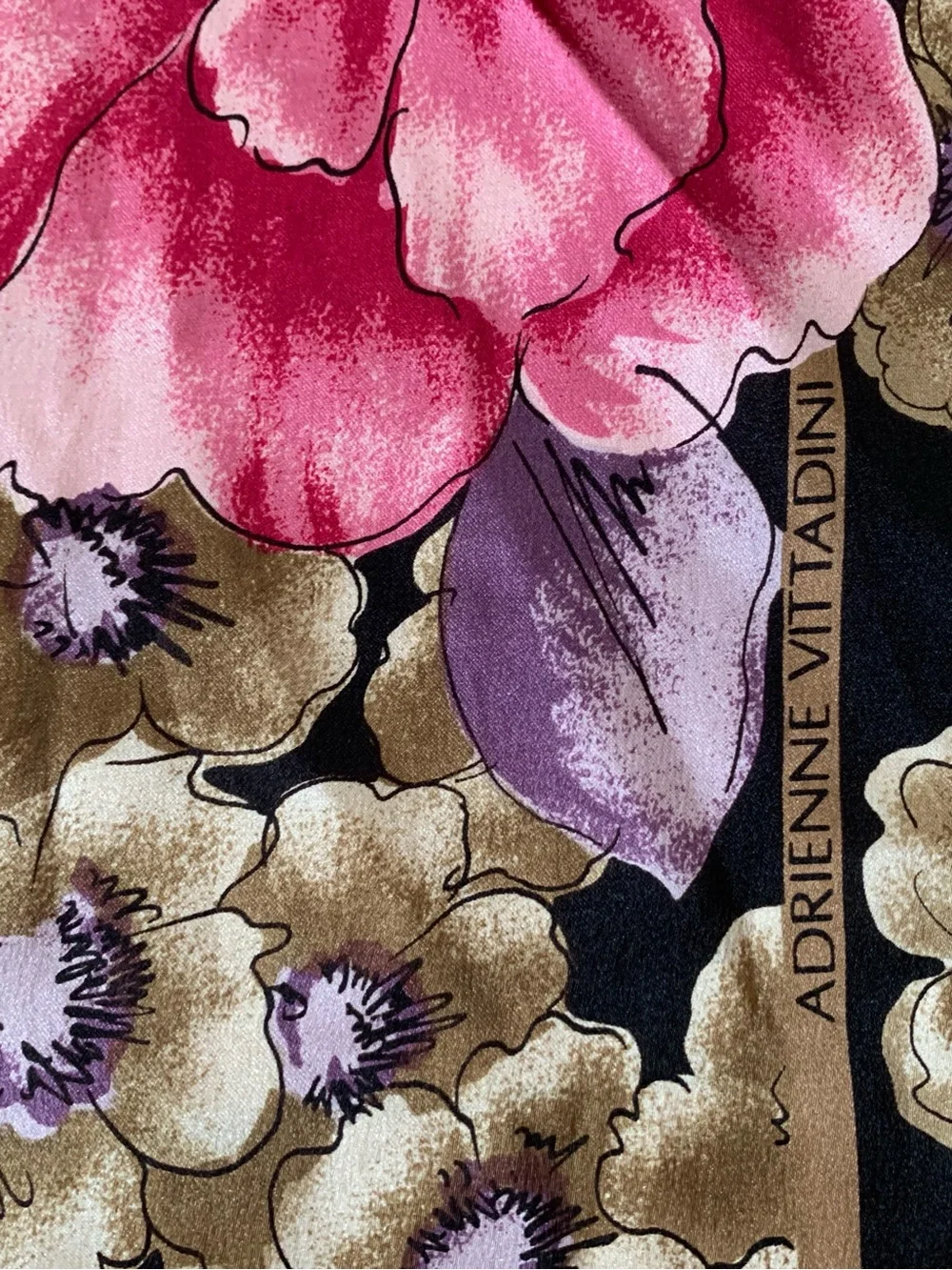 Adrienne Vittadini Floral Silk Scarf in Black, Pink & Gold